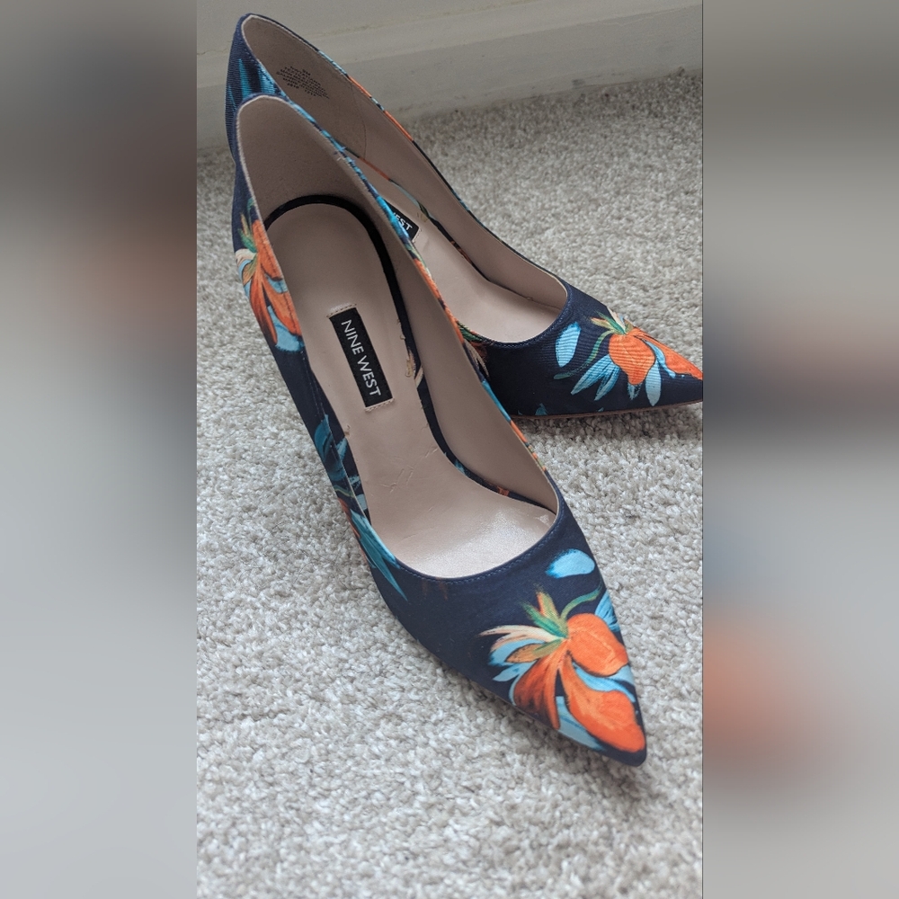 Nine West Black and Orange Floral Heels